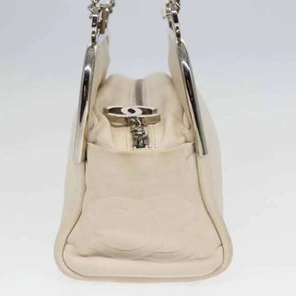 CHANEL Matelasse Hand Bag Leather White Silver CC - Picture 5 of 15